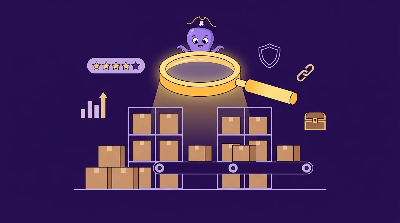 Checklist de due diligence Amazon FBA 2026 : étagères d'entrepôt avec des boîtes produits et une planche à pince au premier plan — illustration pour l'acquisition de business en ligne